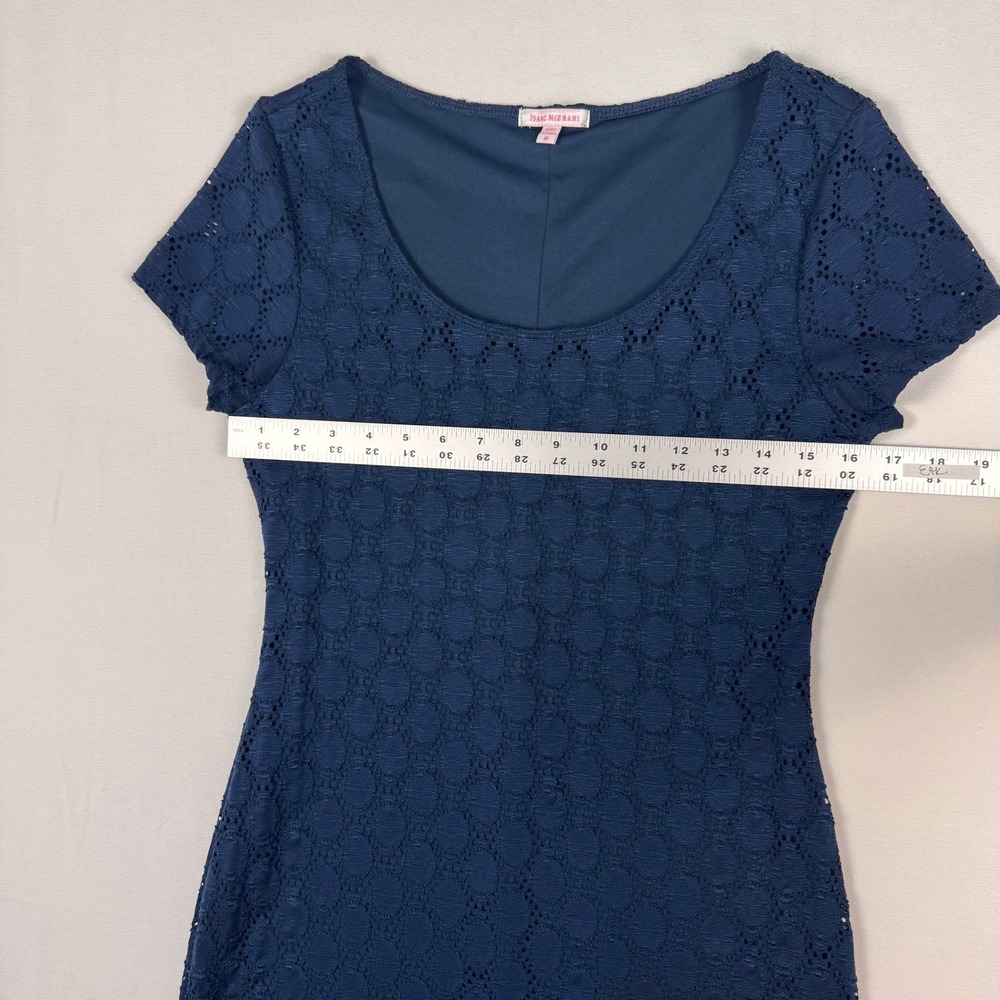Isaac Mizrahi Lace Sheath Dress Womens Medium Navy Blue Short Sleeve - Picture 7 of 11